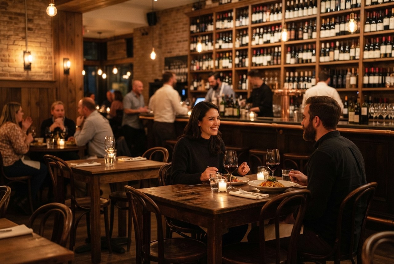 Restaurant interior in the evening